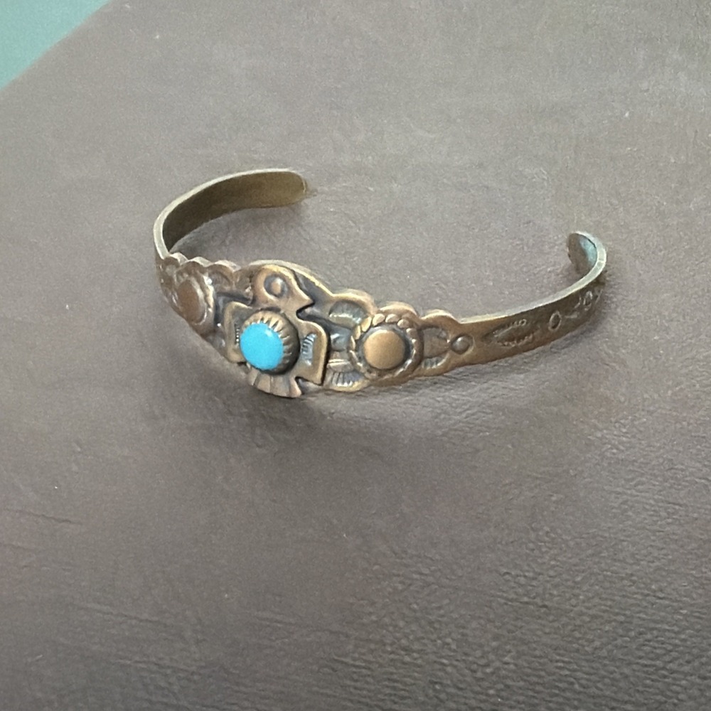 Solid Copper Navajo Turquoise Handmade Childs Cuff Bracelet Protection Healing
